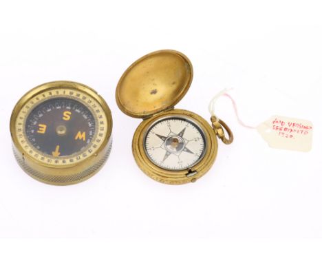 2 Pocket Compass', including a pocket compass in the form of a full hunter watch, in a brass case compass behind watch glass,