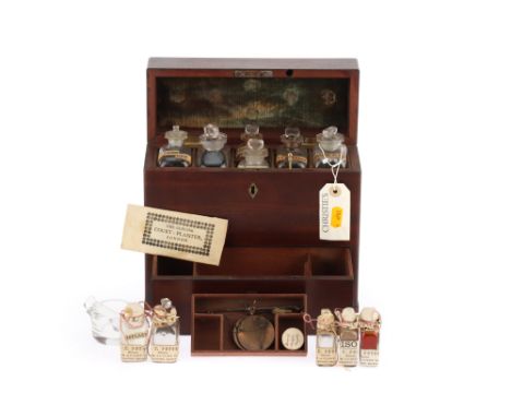 A 19th Century Domestic Medicine Chest, English, mahogany slim trunk-type chest with brass fittings, velvet lining to the int