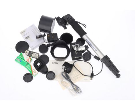 A Selection of Mixed Photographica, End Lot, to include a Jessops monopos, four rolls of expired (1995) 120 film, a Jessop vi