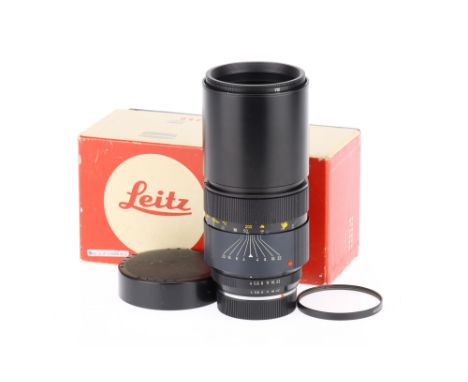 A Leitz Canada Telyt-R f/4 250mm Lens black, 1977, serial no.2868221, 3-cam, body F, optics F, some humidity spotting, with c