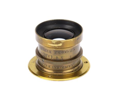 A C. P. Goerz Doppel Anastigmat f/7.7 210mm Lens brass, barrel G, optics F-G with light haze and a patch of peripheral fungus