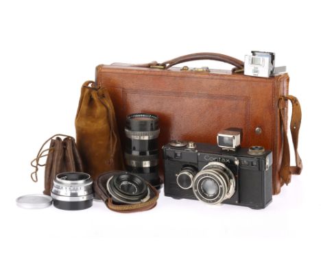 A Zeiss Ikon Contax I(c) 35mm Rangefinder Camera and Lenses black, 1932-36, serial no.AU21576, with a Carl Zeiss Jena Tessar 