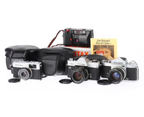A Selection of Various 35mm Film Cameras four cameras; comprising an Olympus Trip 35 compact camera, shutter working, apertur