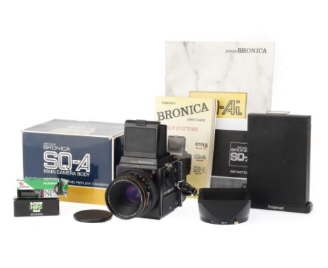 A Zenza Bronica SQ-A Medium Format SLR Camera Outfit black, 1981-90, serial no.1220244, with a Zenzanon-S f/2.8 80mm lens, wa