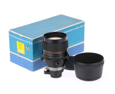 A Carl Zeiss MC Sonnar f/2.8 180mm Camera Lens, black, body G-VG, Exakta mount, barrel VG, optics G with light dust, with hoo