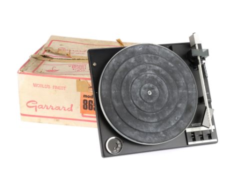 A Garrard 86SB Record Player Turntable, black, in VG condition, in maker's box, no pickup cartridge, undercarriage &amp; moto