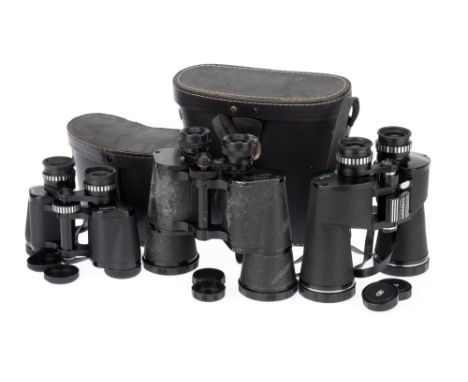 A Selection of Binoculars, comprising a Zenith 10x50, body F-G, some white deposit on leatherette, optics F-G, some fungus, w