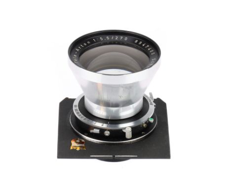 A Schneider-Kreuznach Tele-Arton f/5.5 270mm Camera Lens serial 8947400, barrel F-G with light scratches, optics F-G with lig