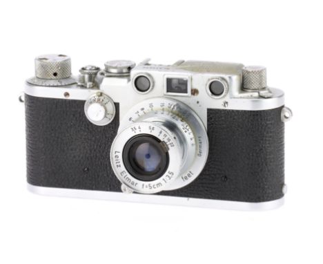 A Leica IIIf Rangefinder Camera, chrome, serial no. 539696, with Leitz Elmar f/3.5 5cm lens, chrome, body, F-G, shutter curta