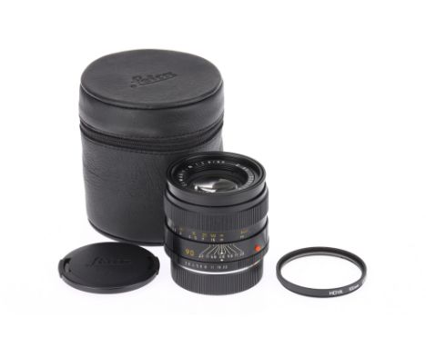 A Leitz Elmarit-R f/2.8 90mm Lens black, 1986, serial no.3385178, R-only cam, body G, optics F-G, small fungus spot, with cap