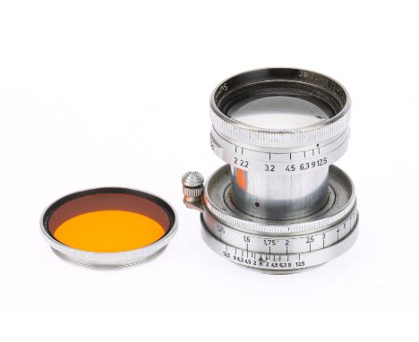 A Leitz Wetzlar Summitar f/2 5cm (50mm) Collapsible Lens chrome, 1938, serial no.488027, body G, optics G, mild haze and dust