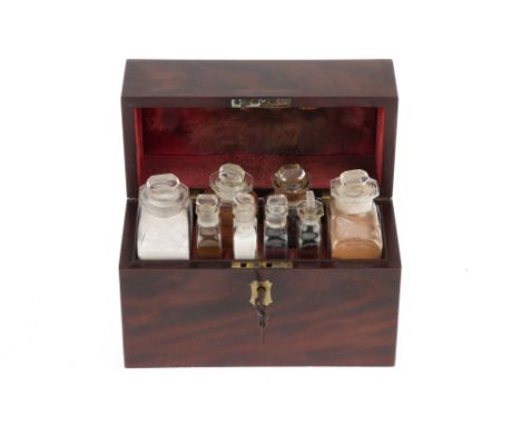 A 19th Century Domestic Medicine Chest, English, mahogany slim trunk-type chest with brass fittings, velvet lining to the int