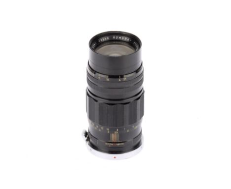 A Sankyo Koki Komura f/3.5 135mm Camera Lens black, serial no.4231090, unknown bayonet mount, body G, optics P-F, marks and h