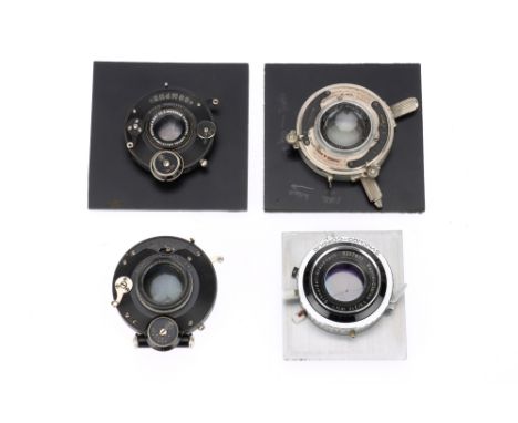 A Selection of Large Format Lenses, comprising a Beck-Steinheil 6 inch, barrel G, optics F-G with haze, in a Volute shutter, 