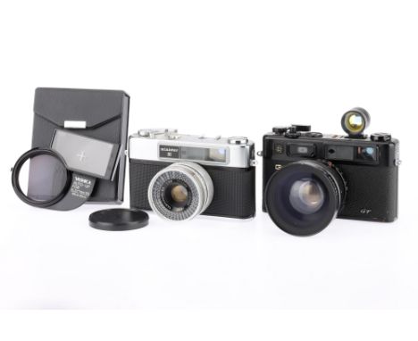 A Pair of Yashica 35mm Film Cameras comprising a Yashica Electro 35 GT, body F-G, shutter fires, speeds untested against mete