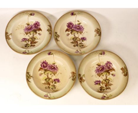 Four Carltonware Wiltshaw &amp; Robinson Blushware Shallow Bowls decorated with Asters and fading green colours, spray gilt r
