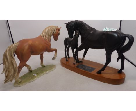 Beswick Black beauty and foal on wooden plinth together with Goebel Horse Figure (2) 