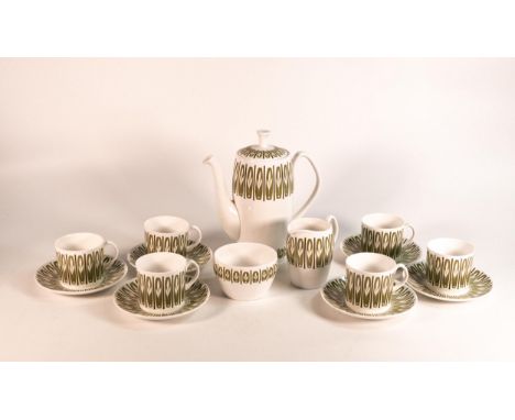 Shelley coffee set. Avon shape, pattern 1482. Apollo pattern consisting of coffee pot, 6 coffee cans &amp; saucers, cream jug