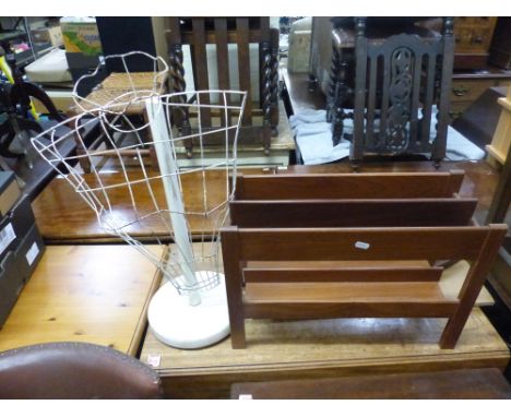 A Mid-Century Wireframe Mannequin Body on White Painted Stand together with Magazine Rack of similar construction. Height: 63
