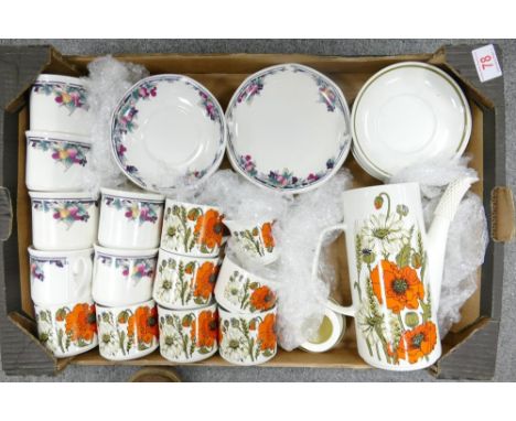 A mixed collection of item to include mid century Meakins Studio ware coffee set &amp; Royal Doulton Autumns Glory patterned 