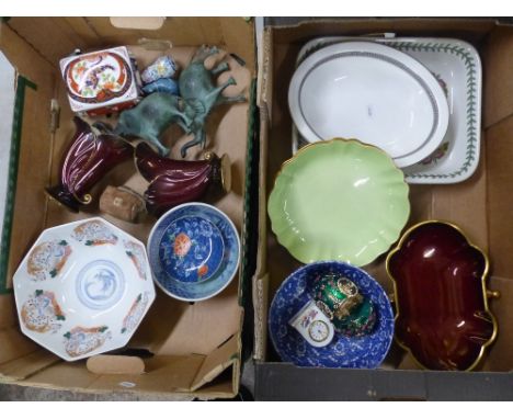 A Mixed Collection of Items to Include Oriental Fruit Bowl, Carlton Ware Rouge Royal Vases (a/f), Small Aynsley Mantle Clock,