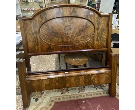 Early 20th century walnut veneered double bed frame, cosisting of headboard, footboard, 2 side rails, and sprung base made by