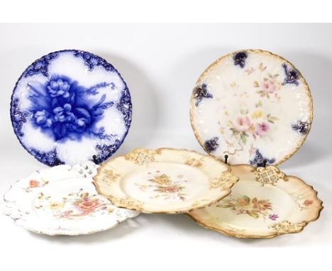 Five Carltonware Wiltshaw &amp; Robinson Ivory Blushware Plates in Various Floral Patterns to include one flow blue and three