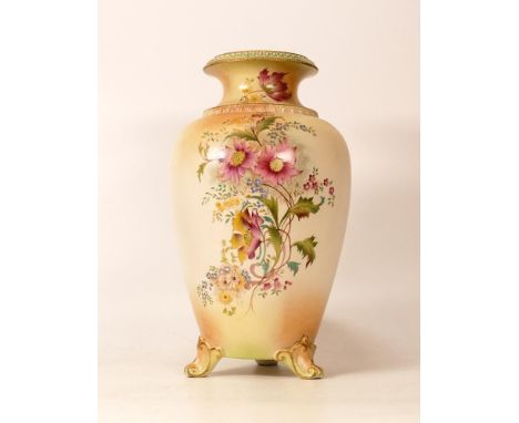 Carltonware Ivory Blushware Tri-footed Vase with relief moulded rim and shoulder in the Ragged Robin Pattern with gilt border