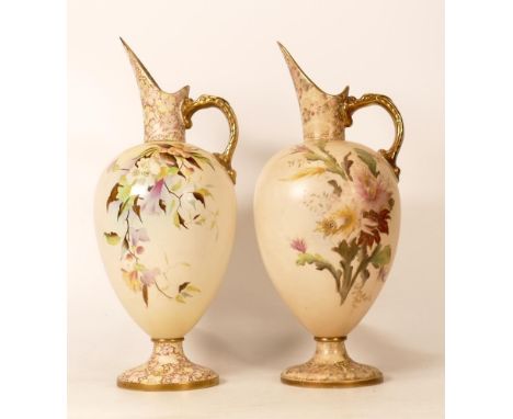 Carltonware Ivory Blushware Ewers, in the Catalpa and Christmas Cactus patterns with gilt and enamel borders and decoration. 