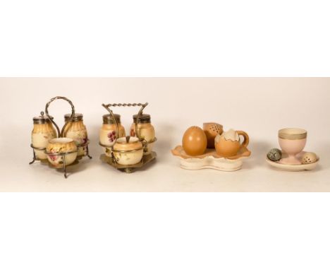 Four Carltonware Wiltshaw &amp; Robinson Ivory Blushware Cruet Sets, one in the Petunia pattern, another in the Cictus patter