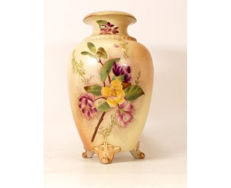 Carltonware Ivory Blushware Tri-footed Vase with relief moulded rim and shoulder in the Camelia Pattern gilt borders. Height: