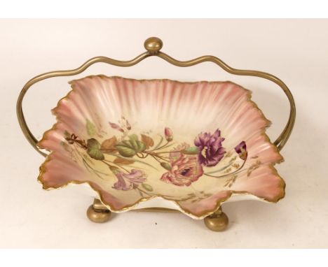 Carltonware Wiltshaw &amp; Robinson Pink Blushware Bowl on Plated Stand in the Picotees Pattern with spray gilt rim. Height i