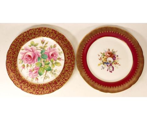 Two Hand Decorated Hammersley Cabinet Plates with Floral Decoration, diameter 27cm(2) 