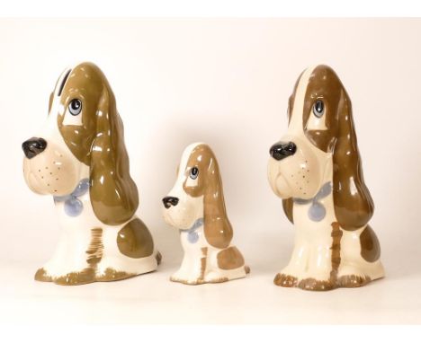 Two Szeiler Money Box Dogs &amp; similar smaller item, tallest 23cm(3) 