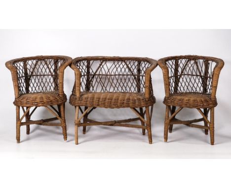 A miniature Suite of Wicker Furniture, likely for use as Salesman Samples or for Dolls. Height of Sofa: 24cm (3) 