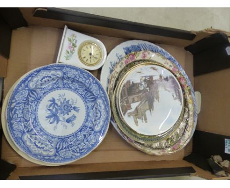 A Mixed Collection of Items to Include Aynsley Mantle Clock, Serving Platters, Decorative Wall Plates, etc (2 Trays) 
