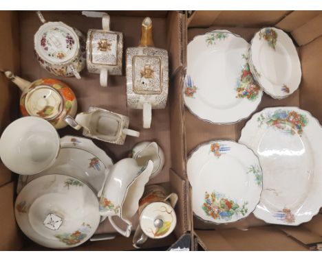 A mixed collection of ceramic items to include Zsolnay of Hungary lidded sugar bowl, Sadler 3 piece tea service, Myott plates