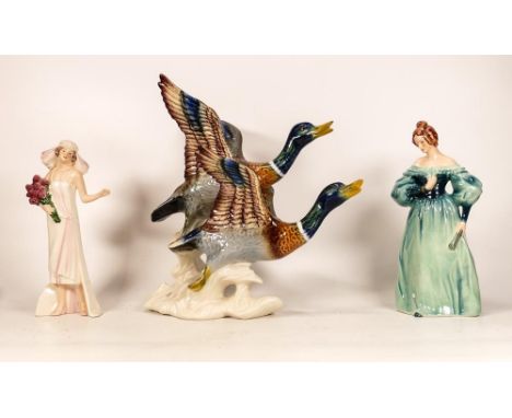 Goebel figures to include boxed Demure Elegance, Her Treasured Day &amp; Wild Duck Figure Group, tallest 27cm(3) 