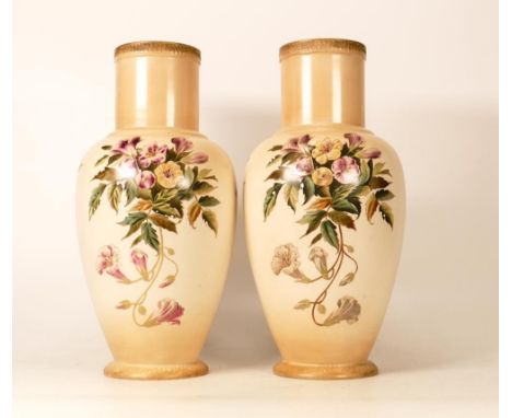 Carltonware Wiltshaw &amp; Robinson Ivory Blushware Vases in the Florida Pattern. Relief moulded rim with spray gilt base. He