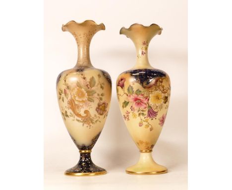 Carltonware Ivory Blushware Baluster Vases with ruffled rims in the Rose &amp; Curlicue and Petunia patterns, one with gilt a