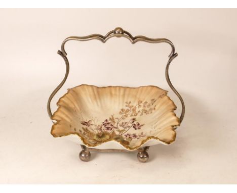 Carltonware Wiltshaw &amp; Robinson Ivory Blushware Bowl on Plated Stand in the Violet Pattern. Height incl. stand: 20.5cm Di