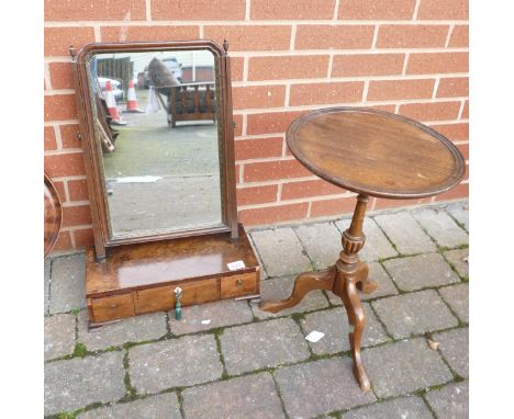 Distressed early 20th Century Toilet Mirror &amp; small tripod table(2) 