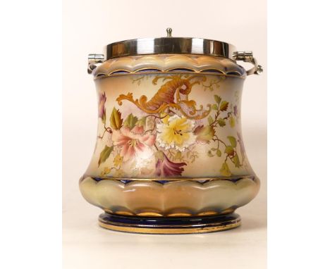 Carltonware Wiltshaw &amp; Robinson Ivory Blushware Biscuit Barrel in the Petunia Pattern. with faded green and gilt rim. Hei