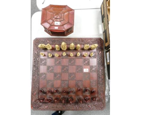 Large Oriental Resin Type Chess Set &amp;  Board , size of board 60cm x 60cm 