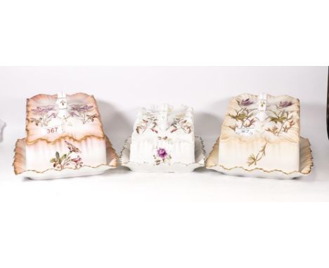 Three Carltonware Wiltshaw &amp; Robinson Ivory Blushware Cheese Dishes to include the Hibiscus and Chrysanthemum Patterns. L