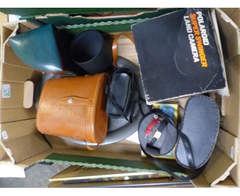 A Mixed Collection of Items to Include Polaroid Land Camera, 2 Binoculars, Jewellery Box, Citizen Watches, etc 