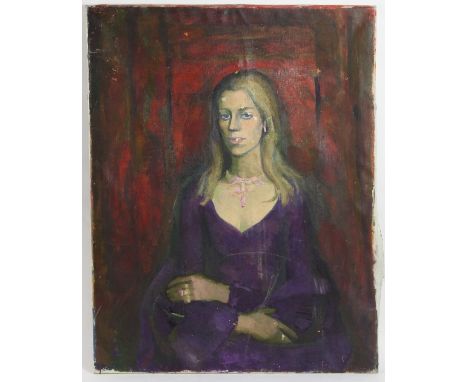 Barbara Dorf (1933-2016)/Portrait of a Lady wearing a Purple Dress/oil on canvas, 91cm x 71cm/and two other portraits/(in nee