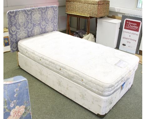 A 3' divan bed with vi-sprung mattress, toile bed head and super king bed spread