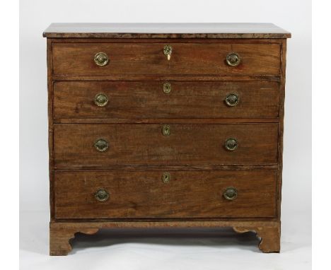 An early 19th Century mahogany chest of four long graduated drawers, on bracket feet, 110cm wide