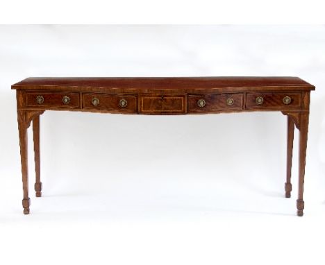 A late 18th Century Scottish serpentine front serving table with chequered banding and boxwood stringing, a diamond and batsw